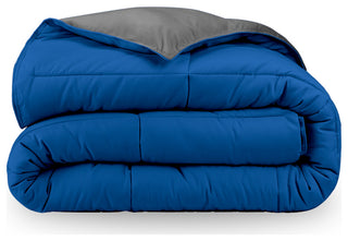 Bare Home Reversible Bed-in-a-Bag, Medium Blue/Gray, Gray, Twin