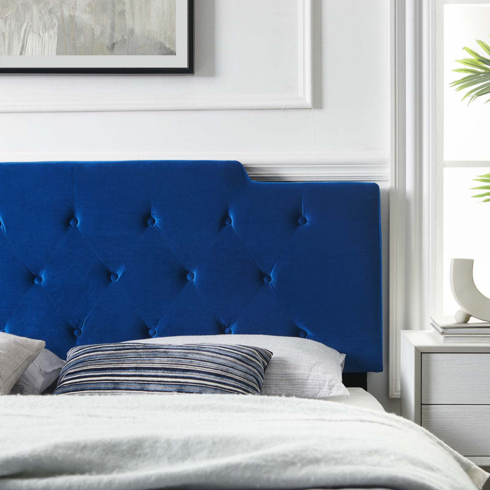 Tufted Headboard, King Size, Velvet, Blue Navy, Modern Contemporary, Bedroom