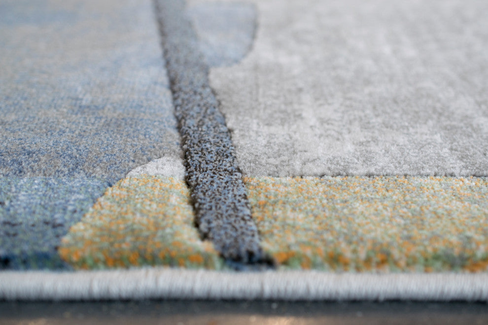 Essentials Abstract Orange, Sage, Blue, Gray, Ivory and Mauve Olefin Area Rug