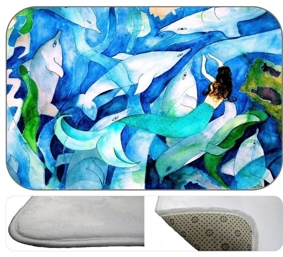 Mermaid Dolphin Party Plush Bath Mat, 30"x20