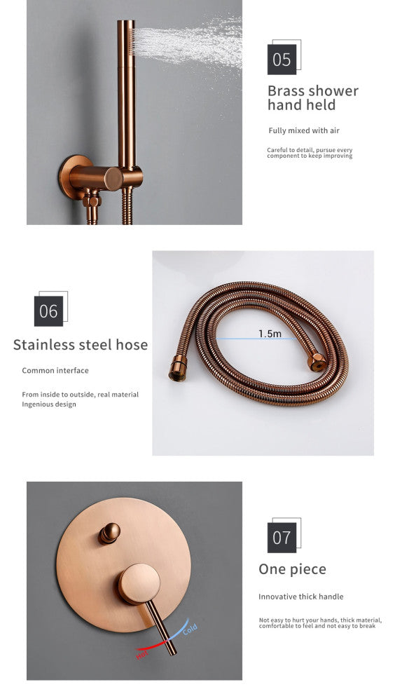 Solid Brass Rose Gold Shower Faucet Set With Handheld Shower