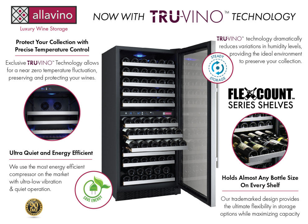 Wine Cooler: 24" FlexCount II Tru-Vino 121 Bottle Dual Zone Stainless Steel