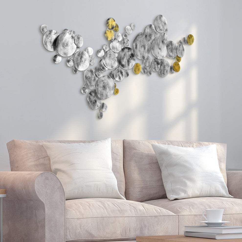 Hand Painted Etched Metal Wall Sculpture, Multi Color, Flying Discs