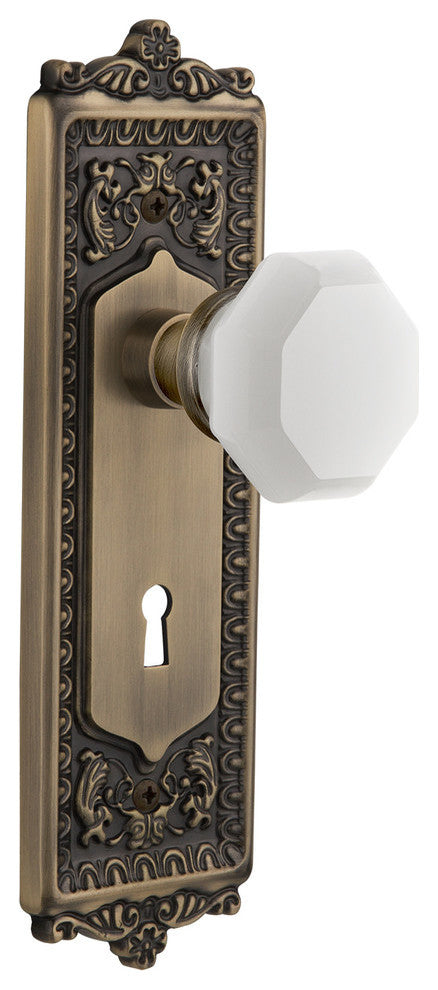 Egg & Dart Plate with Keyhole Passage Waldorf White Milk Glass Knob