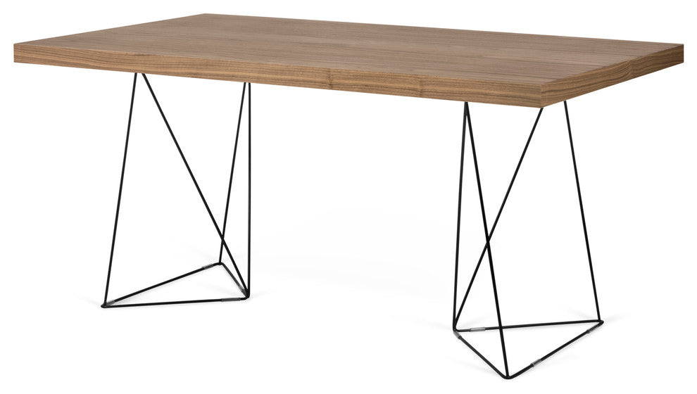 Contemporary Wire Leg Home Office Desk, Walnut/Black Legs