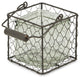 Square Wire Basket With Glass Jar, Brown, Large, Medium
