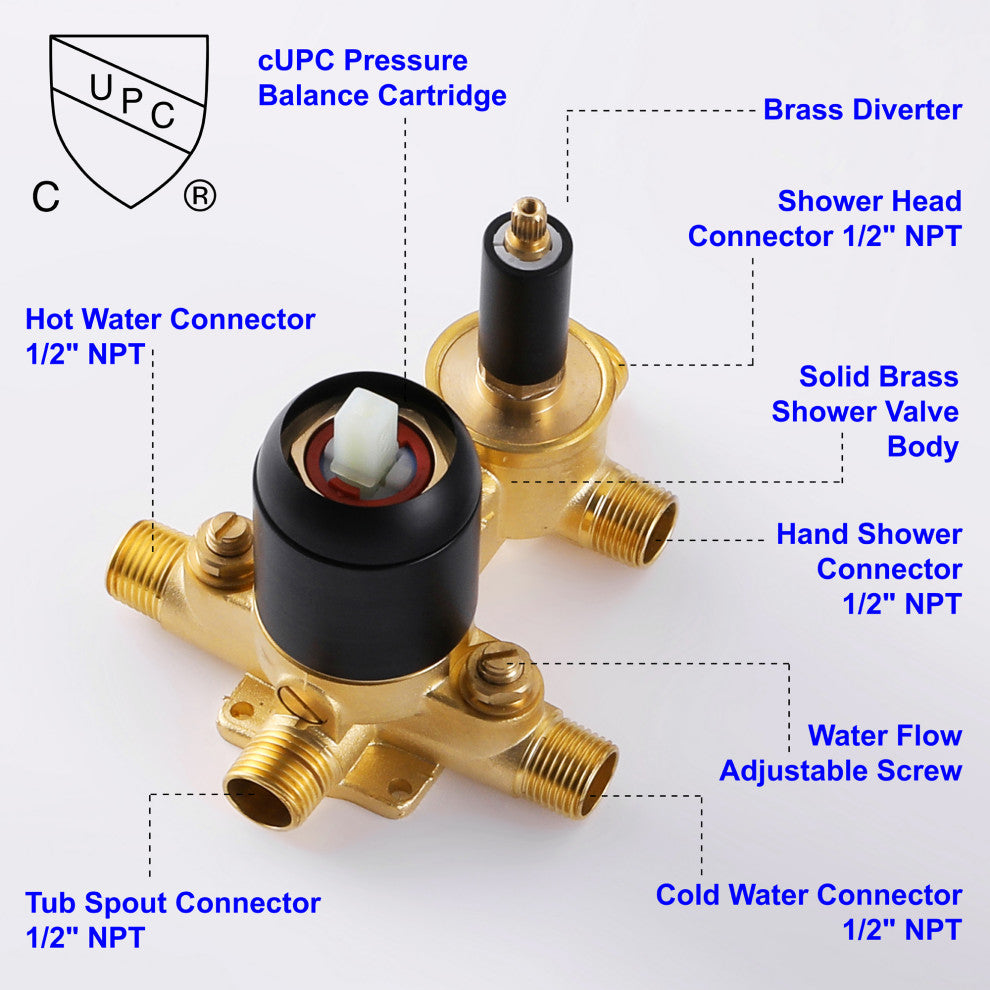 Wellfor Shower Faucet Set, 12" Rain Shower Head With Handheld Combo Set