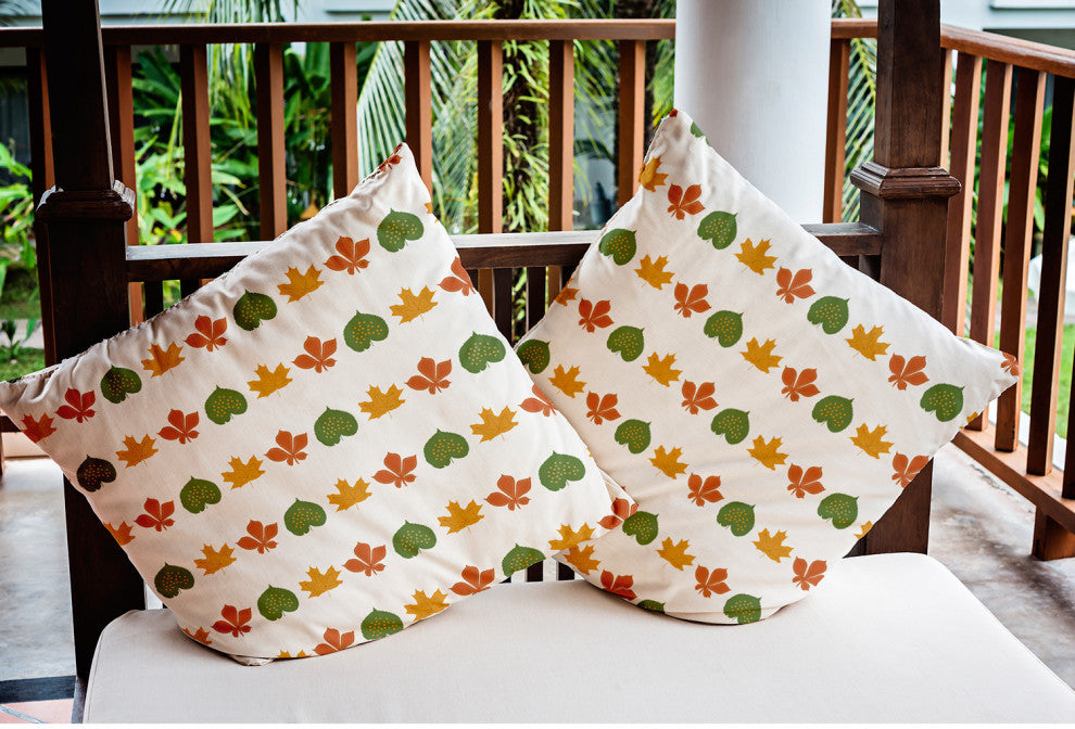 Leaf Stripe Indoor/Outdoor Throw Pillow, Scallion, 20"x20"