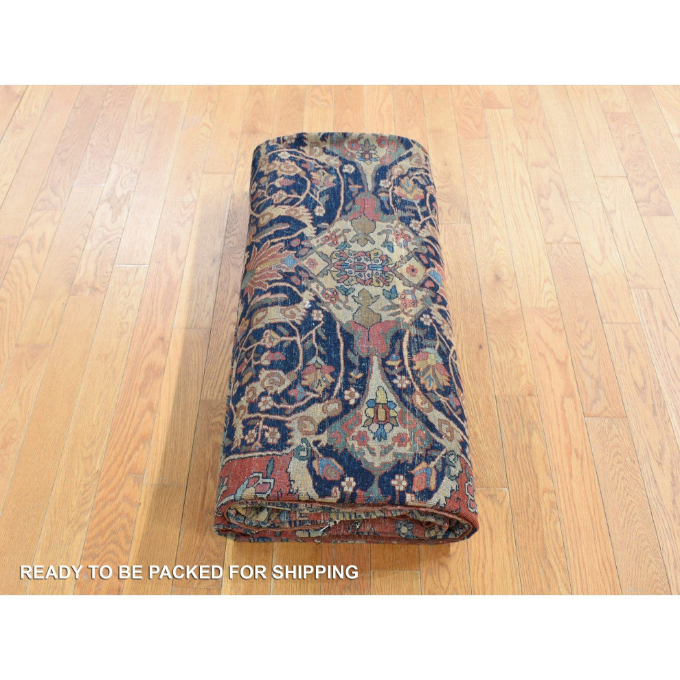 Barn Red Antique Persian Feraghan Sarouk Soft Wool Hand Knotted Rug 9'x12'