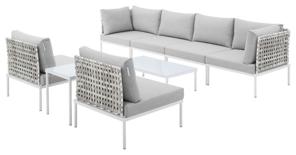 Lounge Sectional Sofa Chair Table Set, Sunbrella, Aluminum, Gray, Outdoor