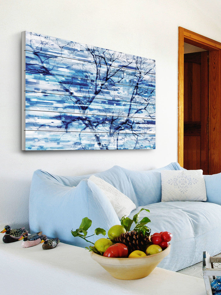 "Blue Snow Storm" Print on White Wood, 60"x40"