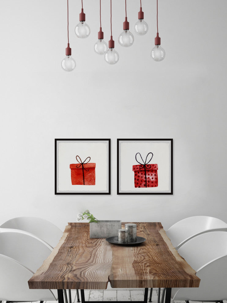 Red Gift Boxes Diptych, 2-Piece Set, 32x32