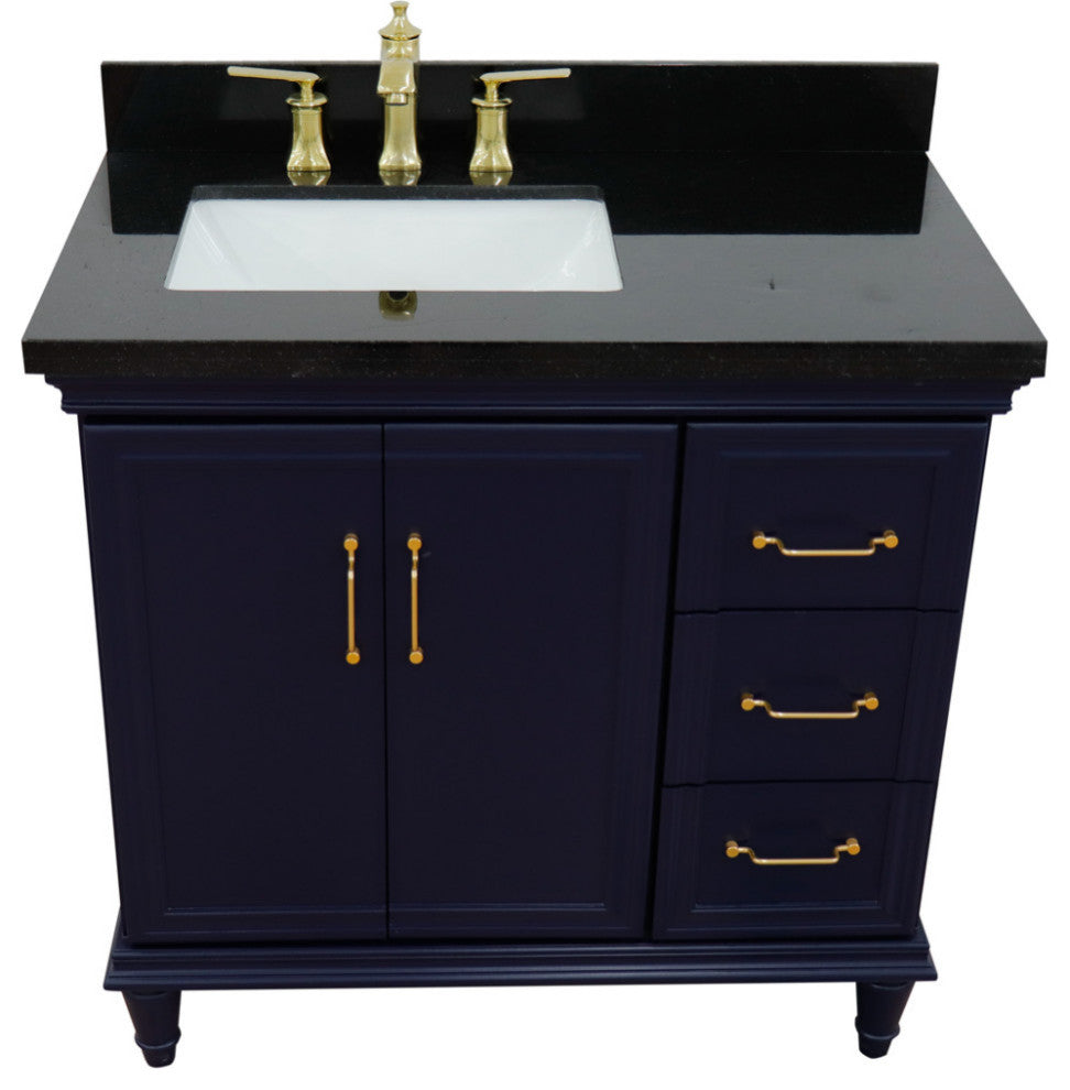 37" Single Vanity, Blue Finish With Black Galaxy