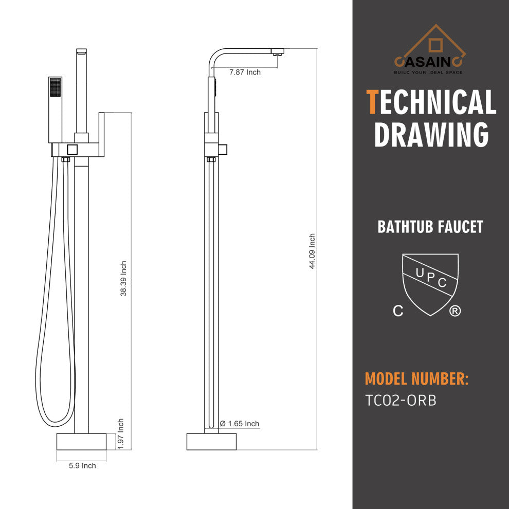Floor Mount Tub Filler with Handheld Shower Head, Oil Rubbed Bronze