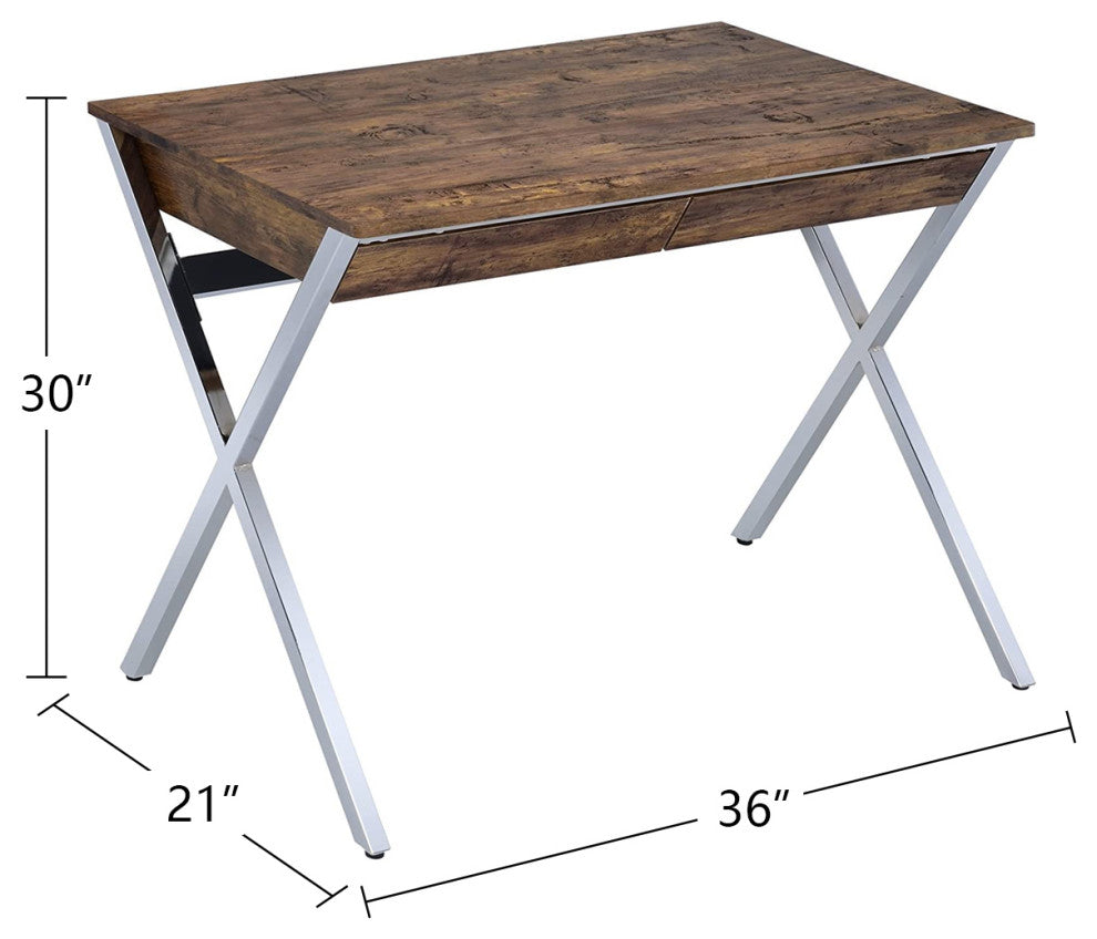 2 Drawers Writing Desk, Weathered Oak and Chrome