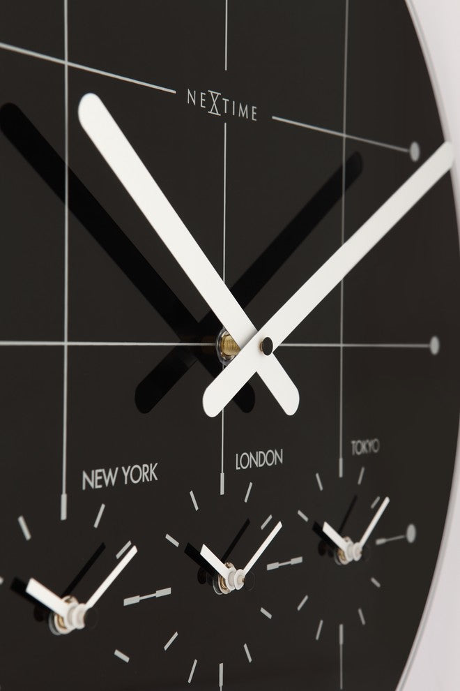 Big City Wall Clock, Round, Glass,  Black, Battery Operated