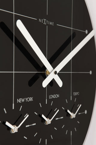 Big City Wall Clock, Round, Glass,  Black, Battery Operated