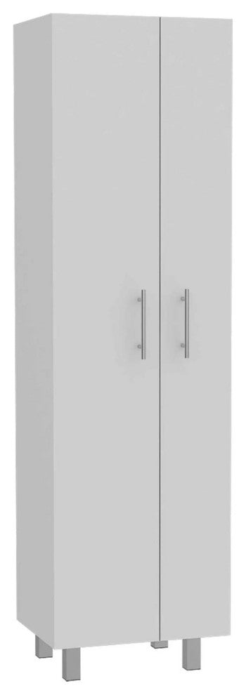 Modern Pantry Cabinet, Doors With Chrome Handles & Multiple Inner Shelves, White