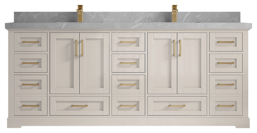 Boston 84" Double Sink Bath Vanity in Fine Grain 2" Pearl Gray