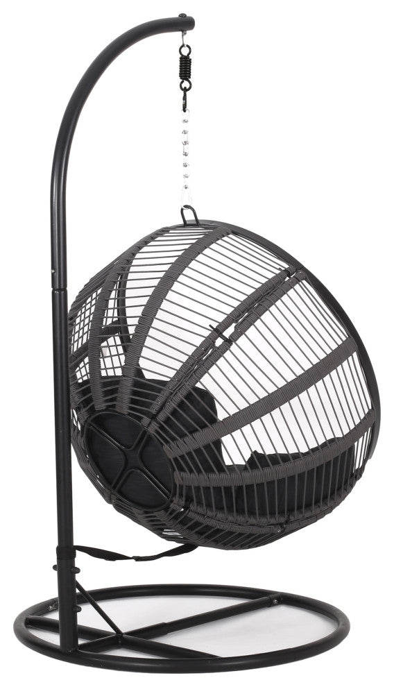 Ansonia Outdoor Rope Weave Hanging Chair With Stand, Gray + Black