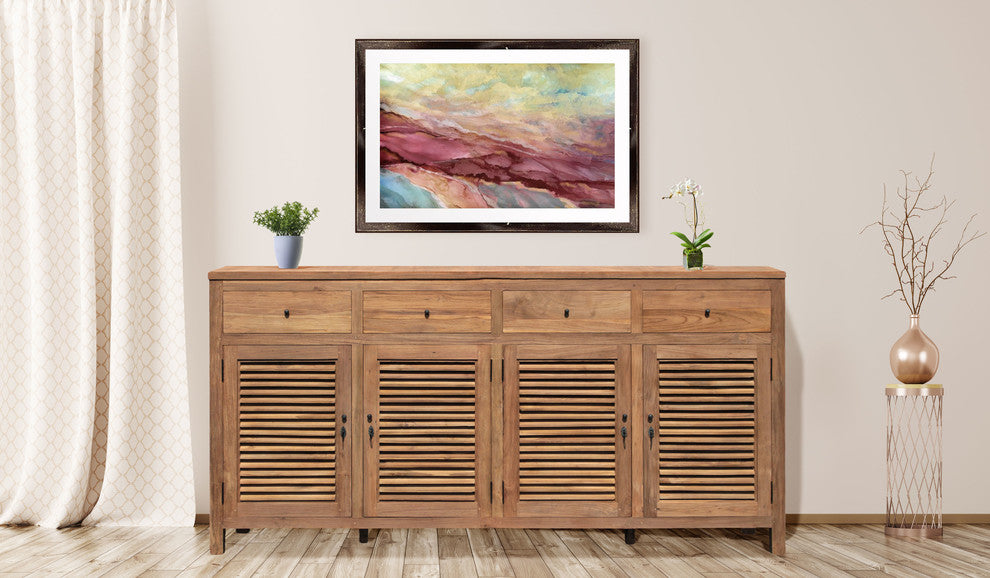 Recycled Teak Wood Louvre Cabinet with 4 Doors 4 Drawers