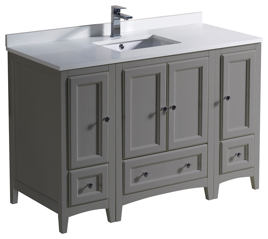 Oxford Traditional Bathroom Cabinets With Top and Sink, Gray, 48"