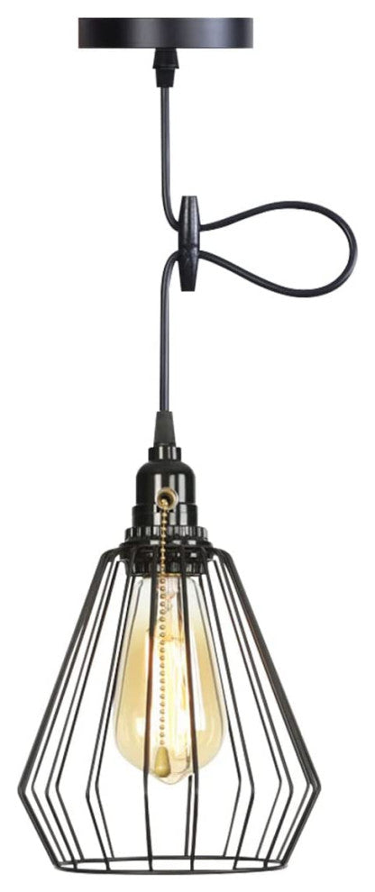 Vintage Industrial Pendant Light Adjustable Black Cage Hanging Lighting