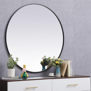 Elegant Decor Eternity 45" Round Mid Century Metal Frame Mirror in Black