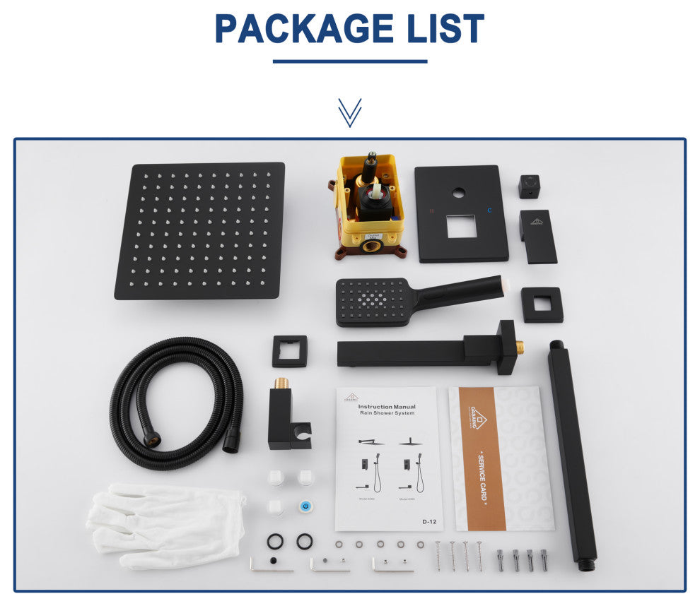 CASAINC 10" Ceiling Mounted Shower System Set w Handheld Spray & Tub Spout, Matte Black