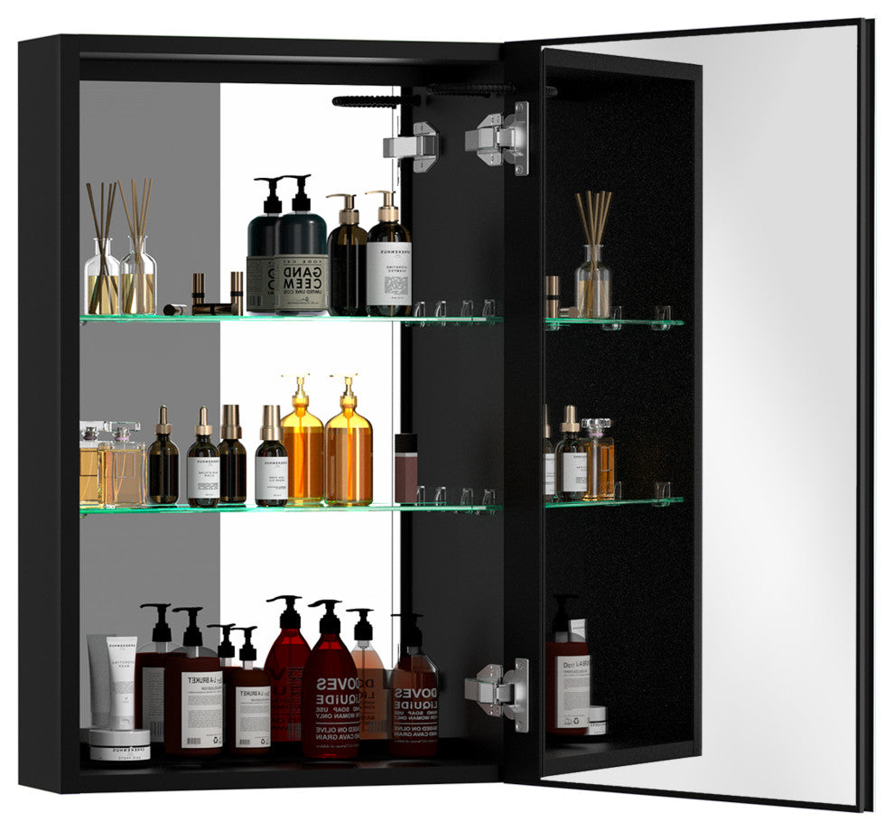 30" Square Black Aluminum Surface Mount Medicine Cabinet with Mirror