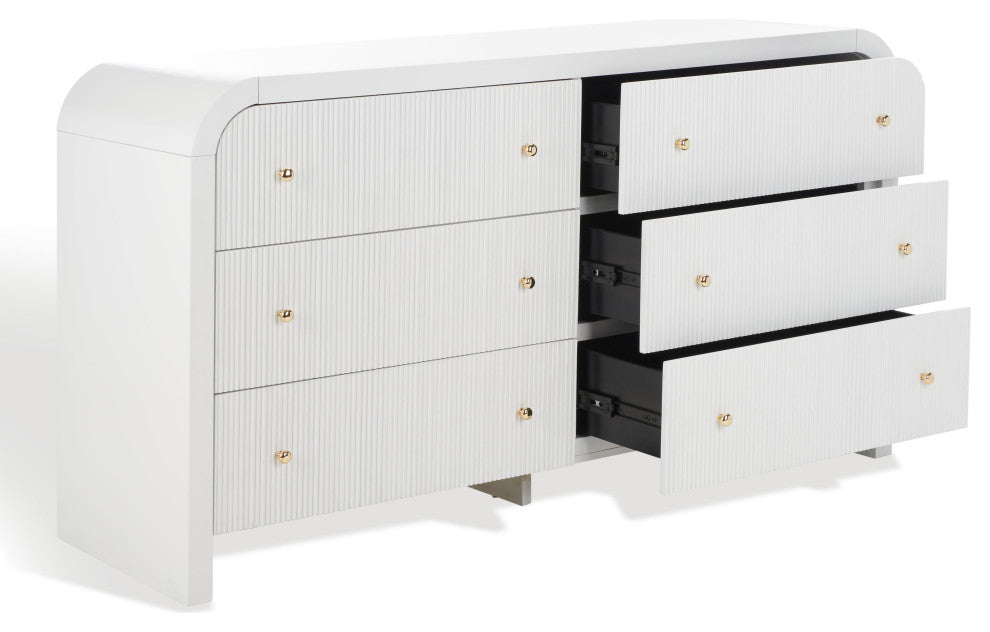 Safavieh Couture Liabella 6 Drawer Curved Dresser, White/Gold, White/Gold