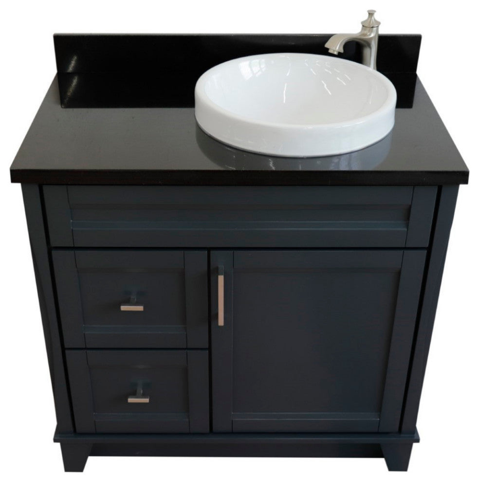 37" Single Sink Vanity, Dark Gray Finish With Black Galaxy Granite