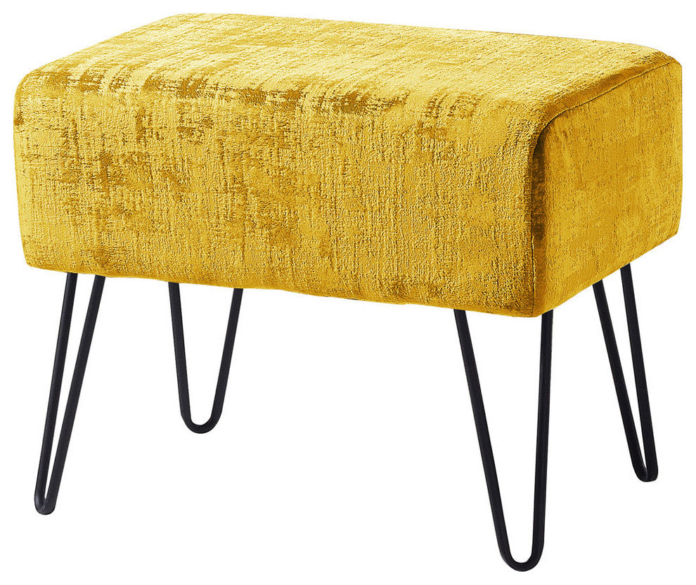 Textured Velvet Ottoman, Sulphur