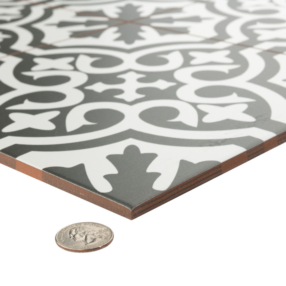 Berkeley Encaustic Ceramic Floor and Wall Tile, Black
