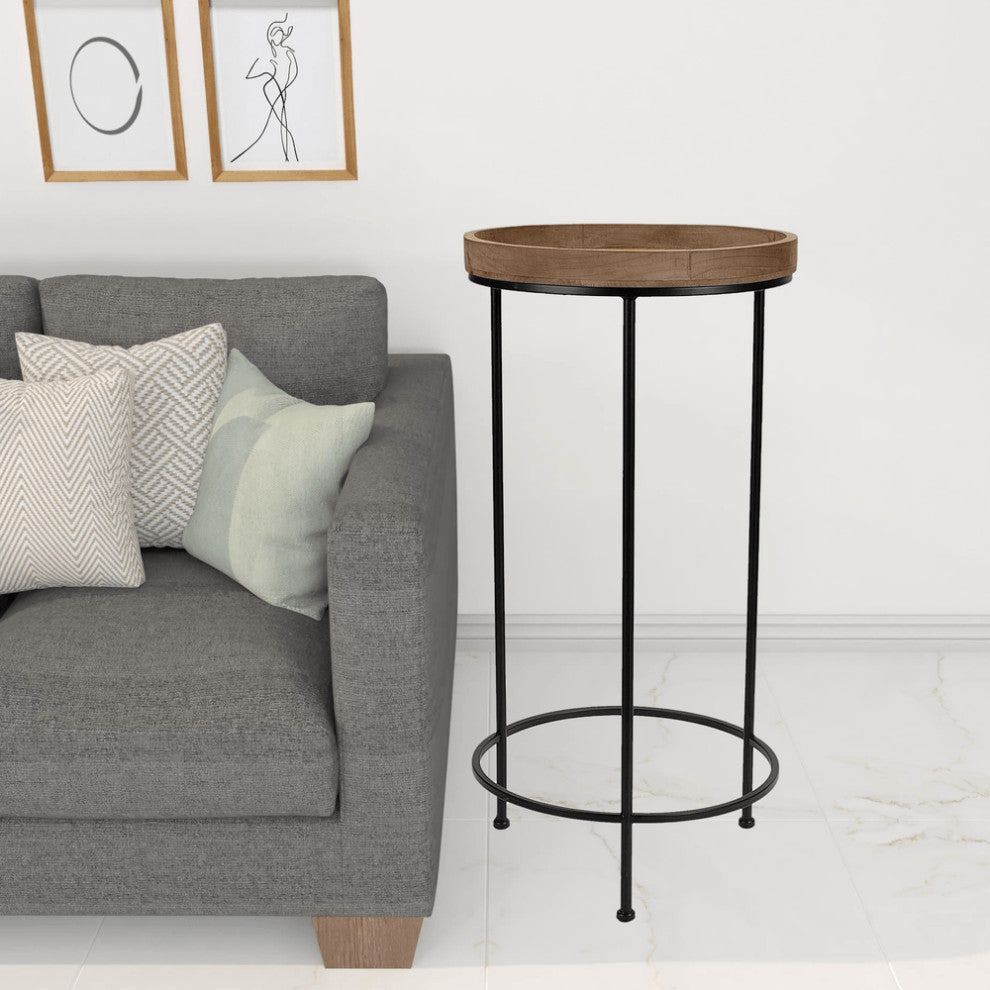 Set of Three 14" Black And Brown Solid Wood Round End Tables