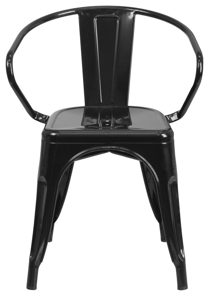 Commercial Grade Black Metal Indoor-Outdoor Chair with Arms