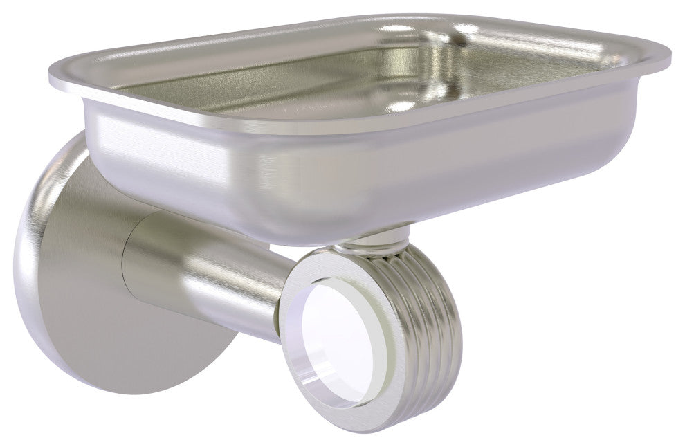 Clearview Wall Mounted Soap Dish Holder with Groovy Accents, Satin Nickel