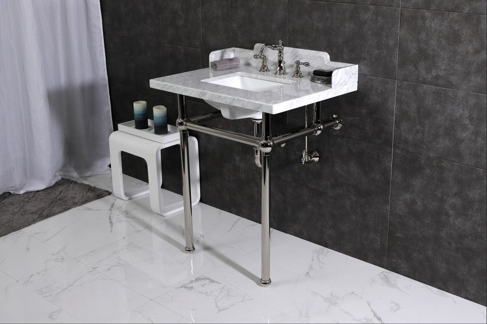 Kingston Brass LMS30MBSQ6 30" Carrara Marble Console Sink, Legs