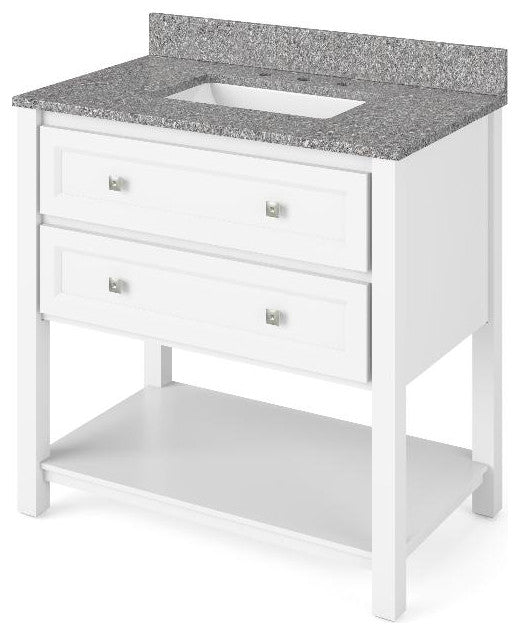 Adler Transitional 36" White Vanity, Boulder Cultured Marble Vanity Top