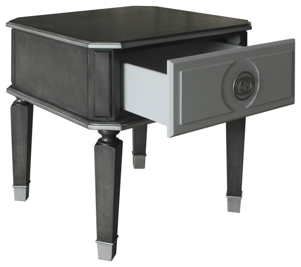 Beatrice End Table, Charcoal and Pearl White Finish