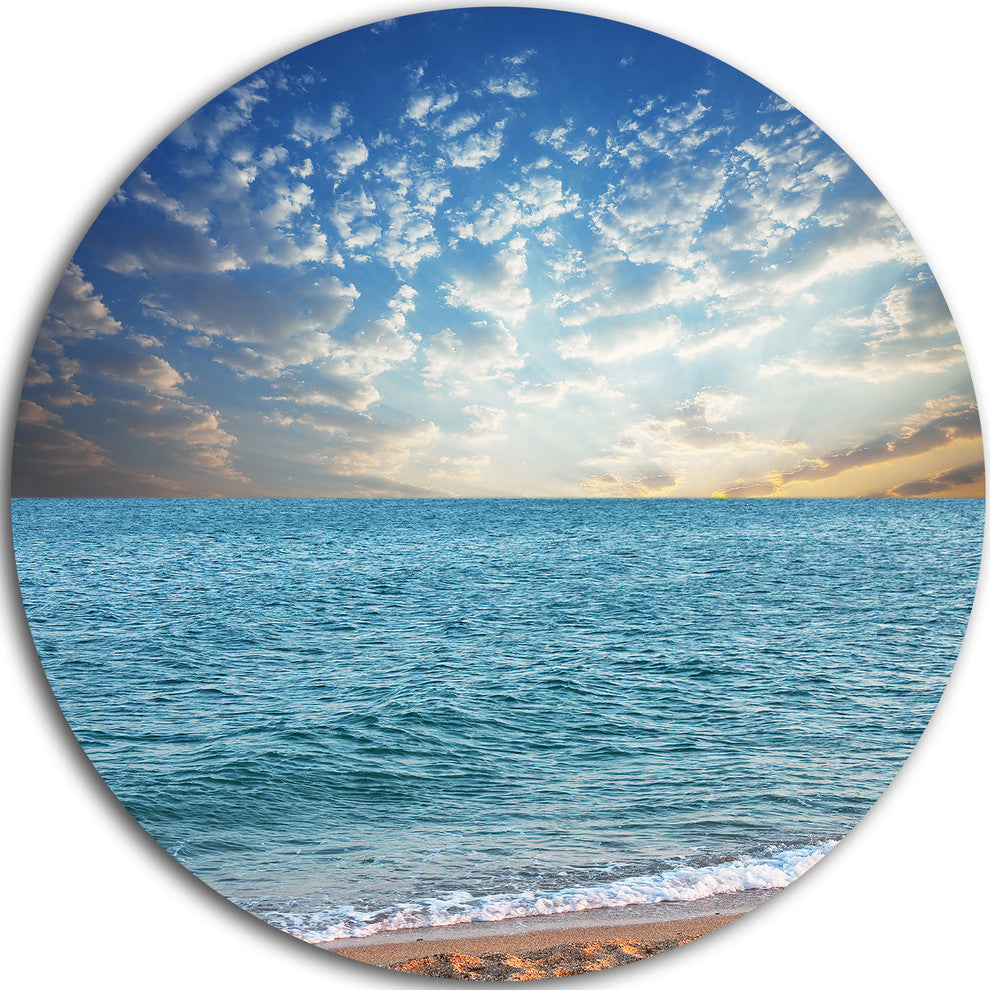 Fasting Moving Clouds Over Blue Beach, Modern Beach Round Wall Art, 11"