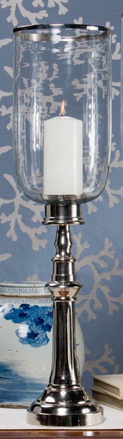 Column Hurricane With Clear Glass and Rim, Nickel