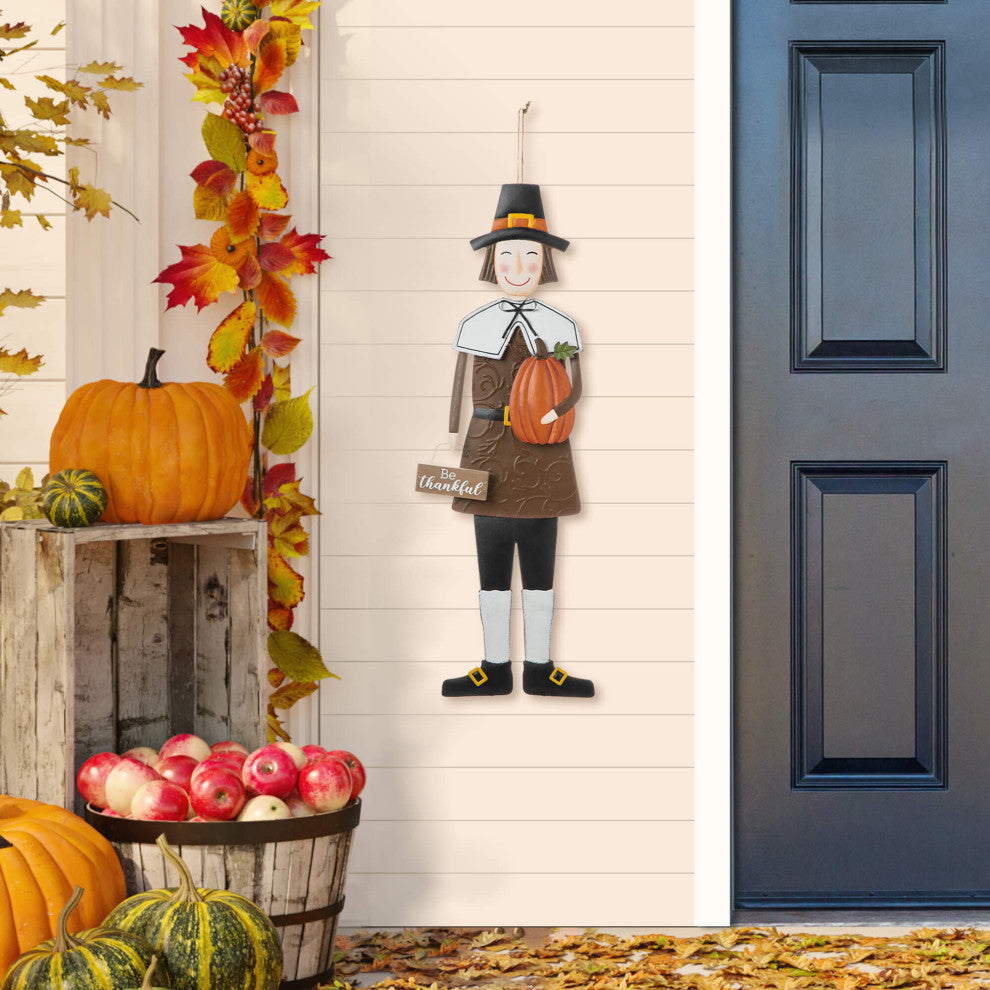 36"H Metal Thanksgiving Pilgrim Standing/Hanging Yard Decor, Boy