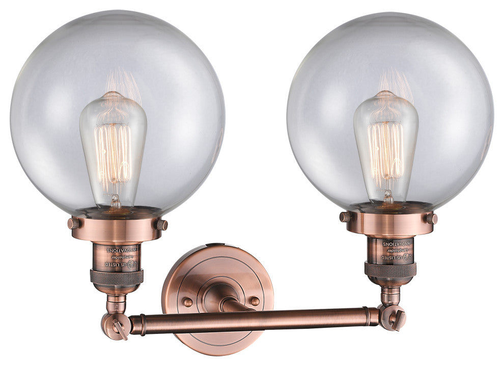 2-Light Beacon 19" Bath Fixture, Antique Copper, Glass: Clear