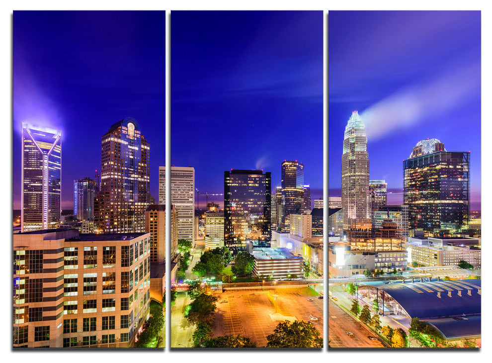 "Charlotte North Carolina Cityscape" Metal Wall Art, 3 Panels, 36"x28"