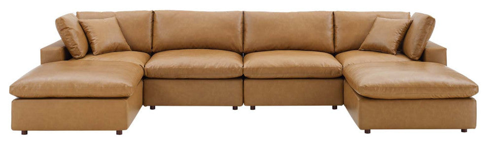 Commix Down Filled Overstuffed Vegan Leather 6-Piece Sectional Sofa - Tan