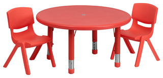 33'' Round Red Plastic Height Adjustable Activity Table Set with 2 Chairs