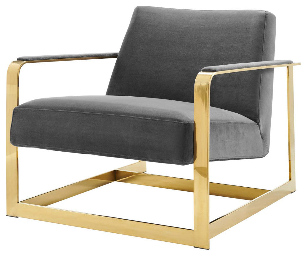 Accent Chair, Velvet, Metal, Gold Gray, Modern, Living Lounge Hospitality