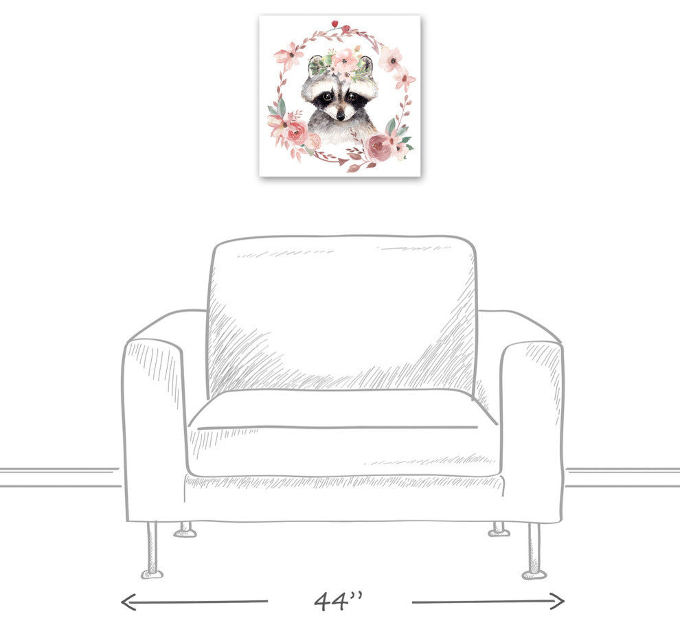 Floral Raccoon 16x16 Canvas Wall Art