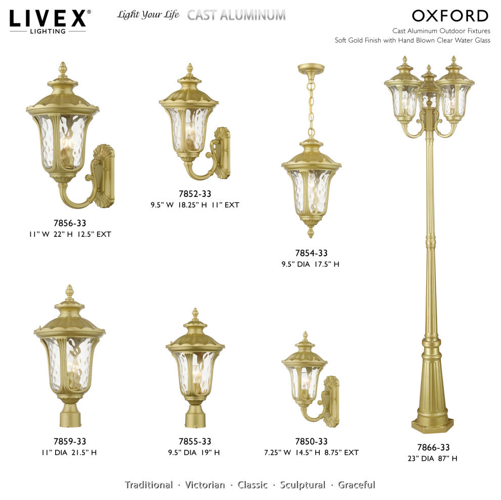 Oxford 3-Light Soft Gold Post Light